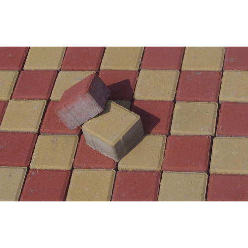 Square Paver Block - Concrete Material, 60mm Thickness, Red-Yellow Color | Decorative Blocks for Commercial & Residential Use