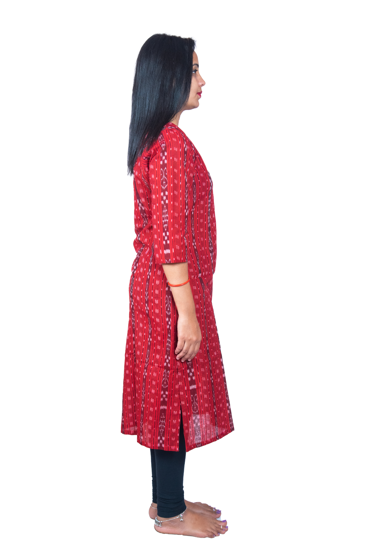 GHL GUENDICHA HAAT Sambalpuri Certified Handloom Women's Pure Cotton Round neck Kurta(RED)
