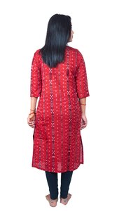GHL GUENDICHA HAAT Sambalpuri Certified Handloom Women's Pure Cotton Round neck Kurta(RED)