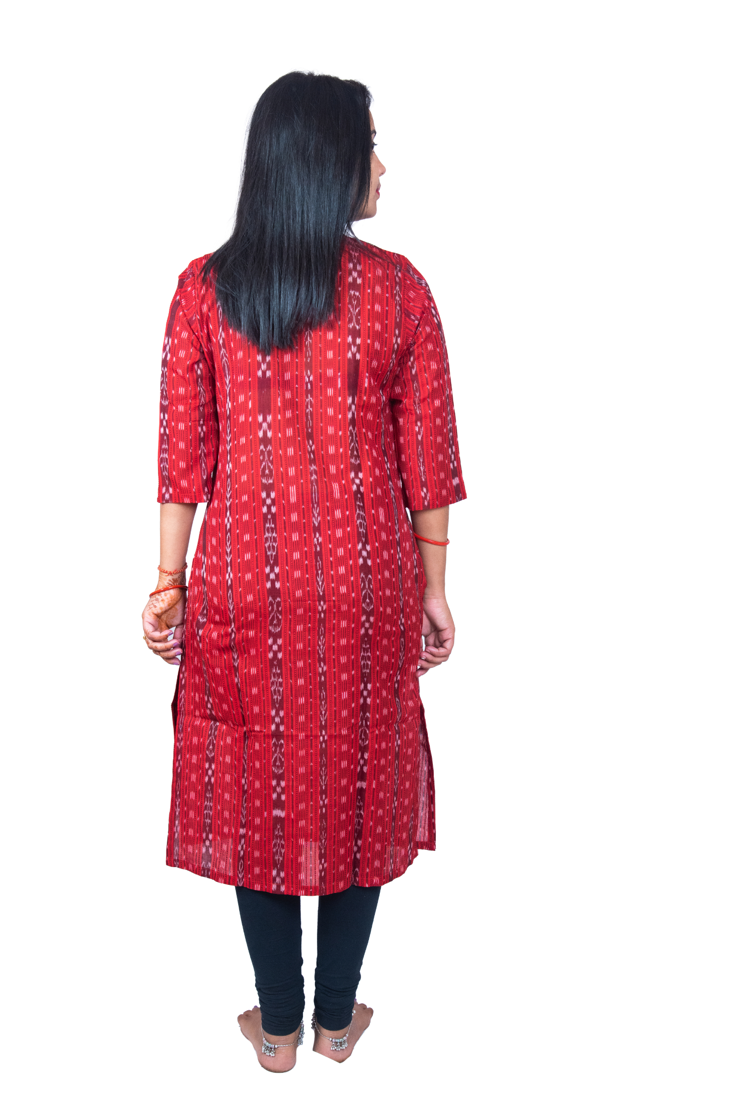 GHL GUENDICHA HAAT Sambalpuri Certified Handloom Women's Pure Cotton Round neck Kurta(RED)