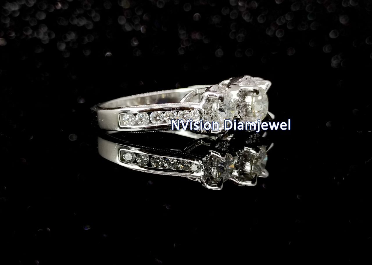 White Gold Natural Diamond Solitaire Trio Engagement Ring