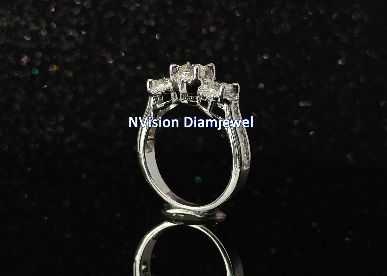 White Gold Natural Diamond Solitaire Trio Engagement Ring