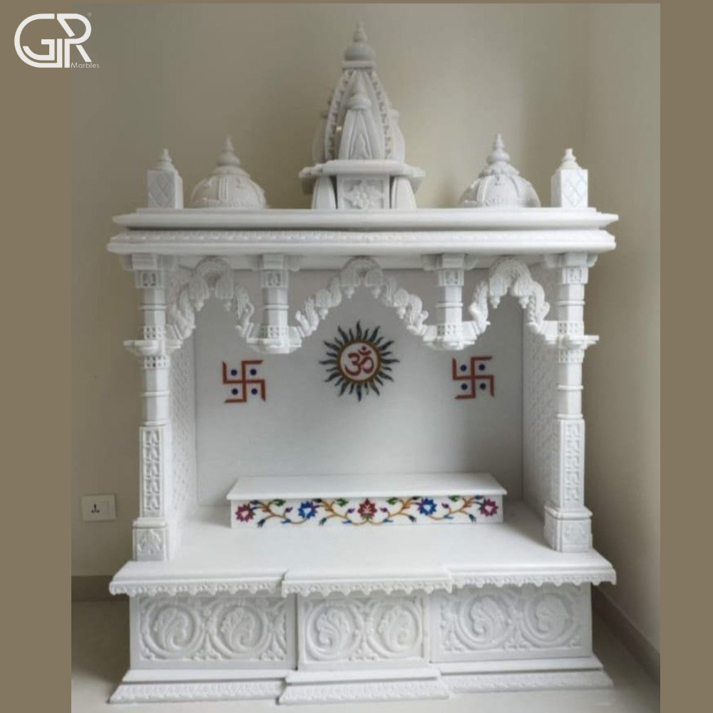 Carved Makrana marble indoor mandir