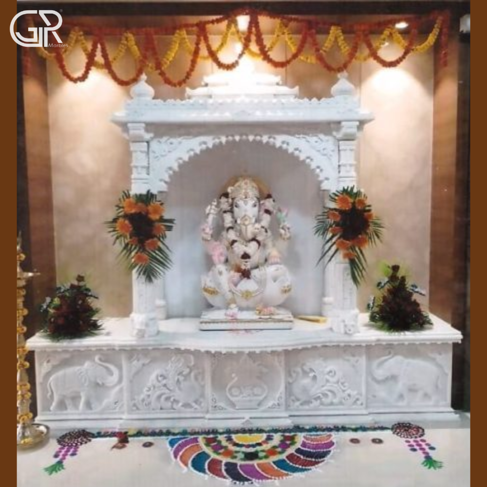 Carved inlay white marble temple