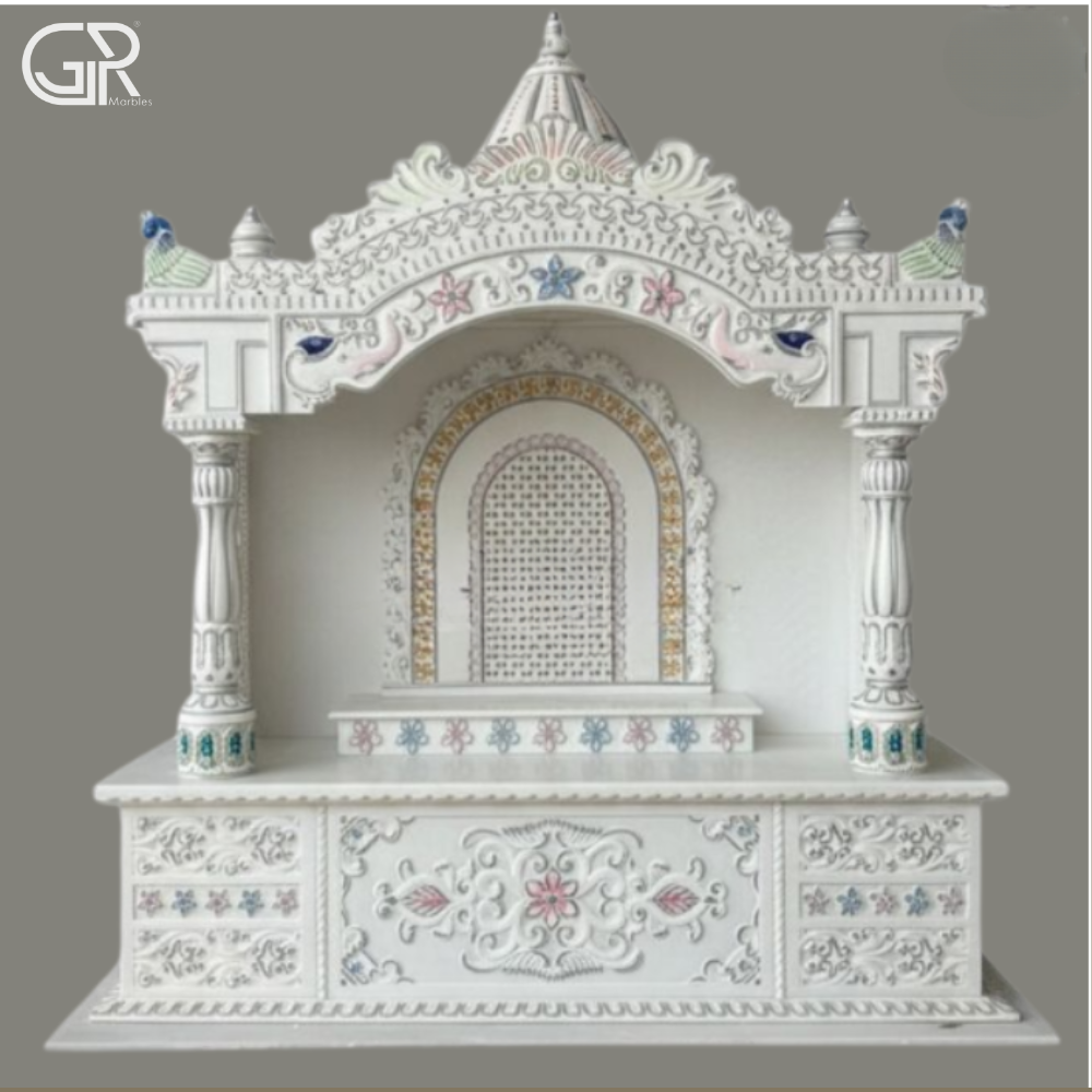 Pure White marble Carved mandir