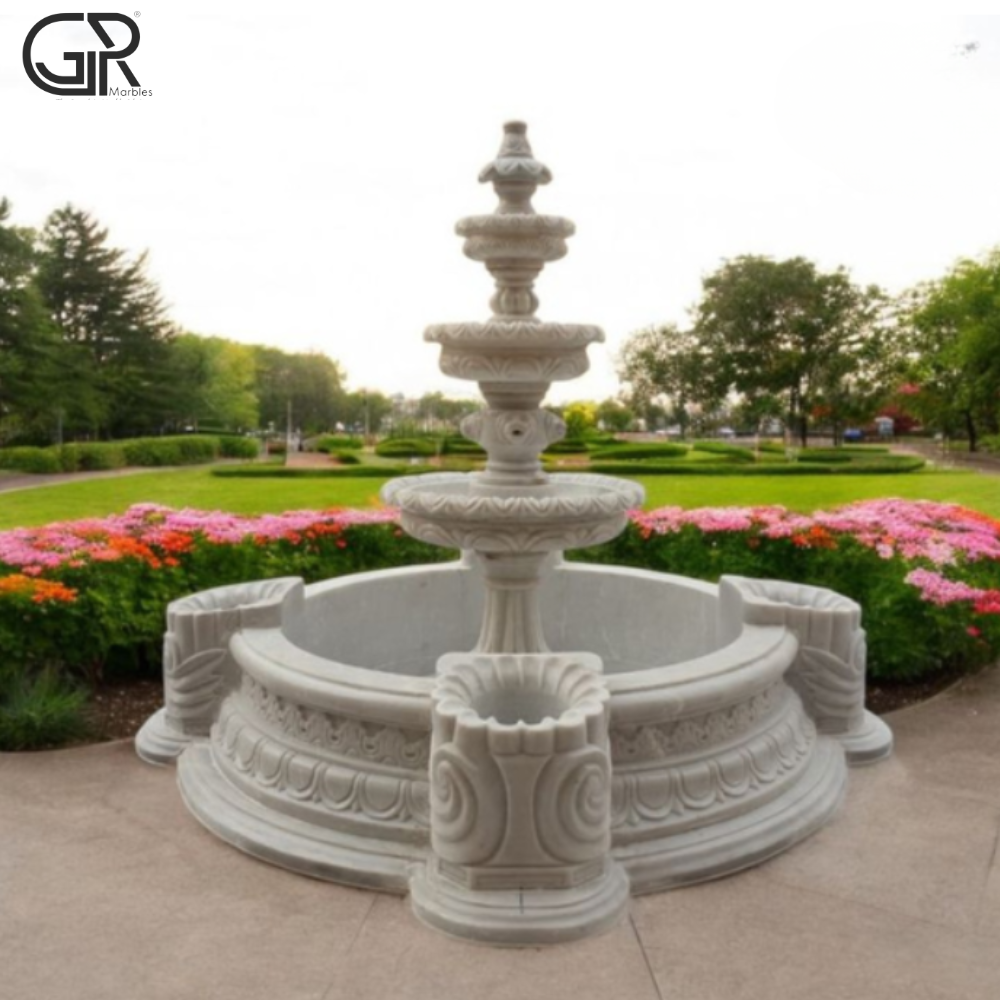 Marble white 3 tier water fountain