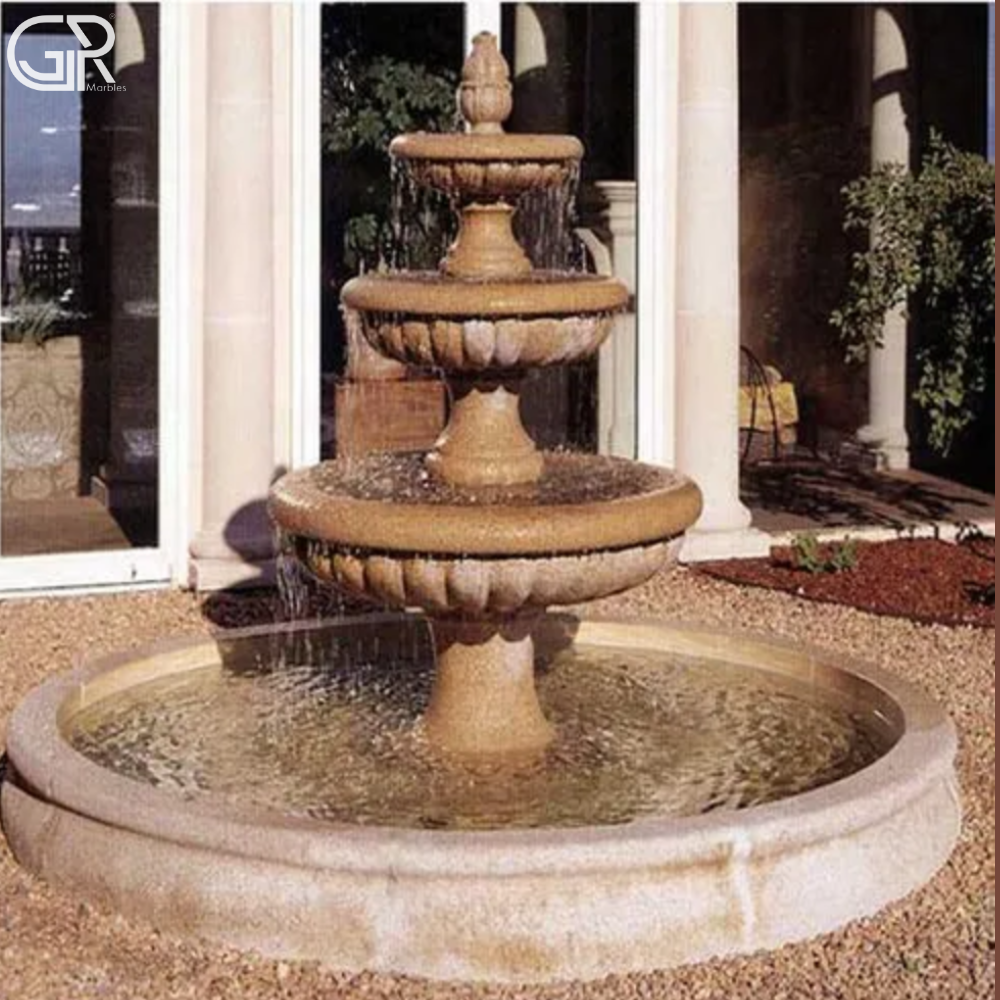 3 tier sandstone water fountain