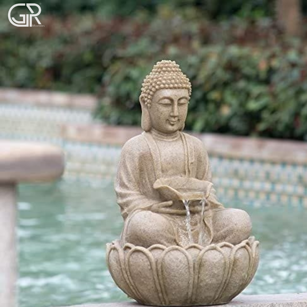 Teakwood Sandstone Buddha Fountain - Color: Sand