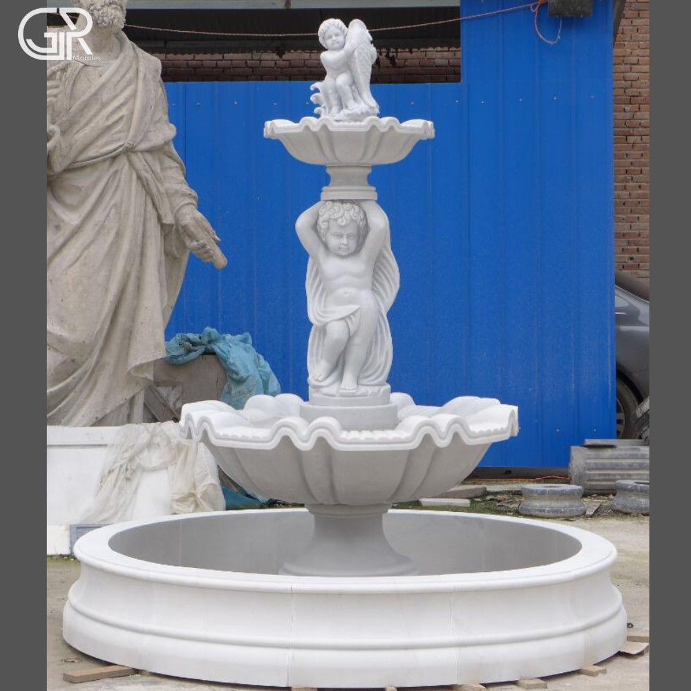 pure white marble water fountain