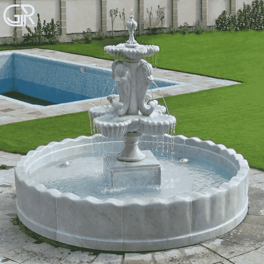 2 tier carving marble fountain