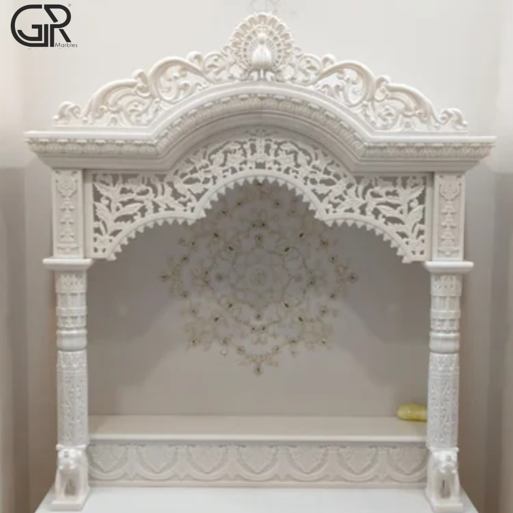 Painted White Marble Pooja Temple