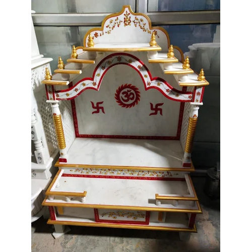 Painted White Marble Pooja Mandir