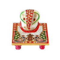 Handmade Marble Ganesh Chowki - Color: Multi-color