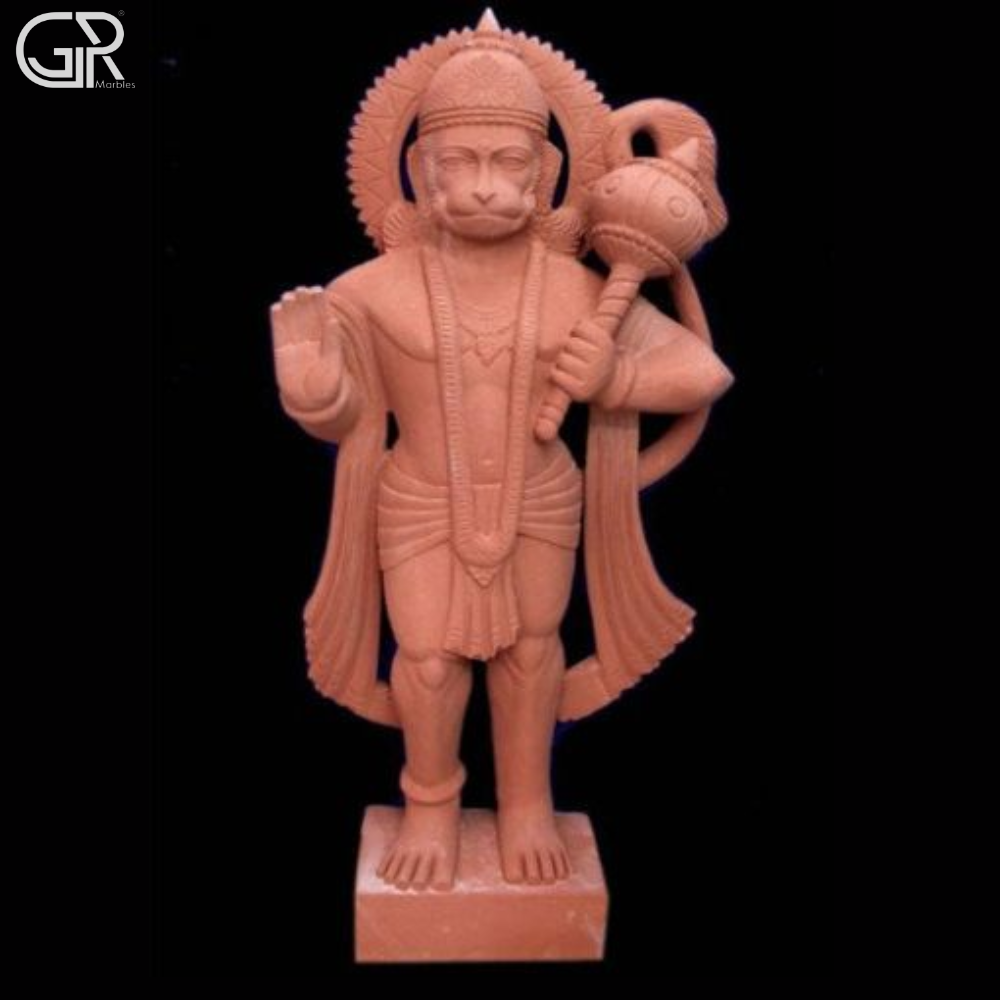 Red Hanuman Sandstone Statue - Hardness: High