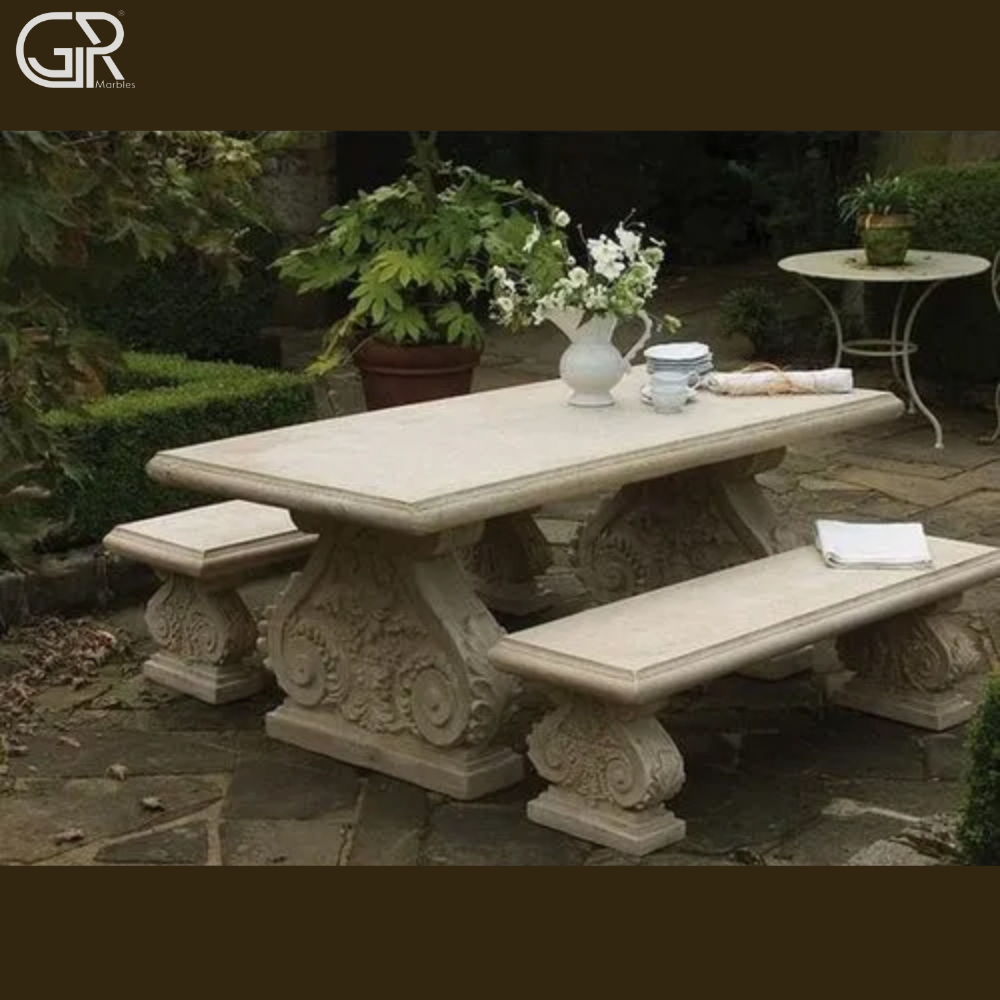 Teakwood Sandstone Bench - Color: Beige