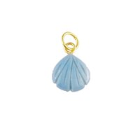 Blue Opal Gemstone Sea Shell Carved 925 Sterling Silver Gold Vermeil Pendant
