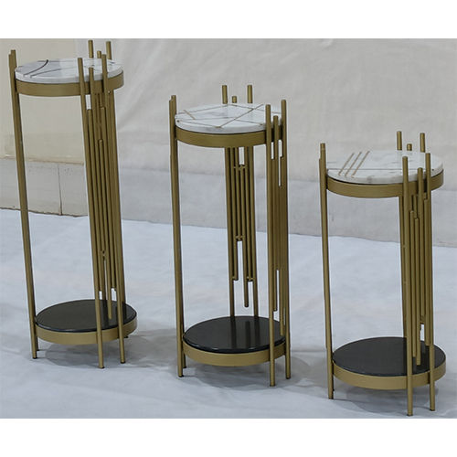 Brass and Marble Side Table Set