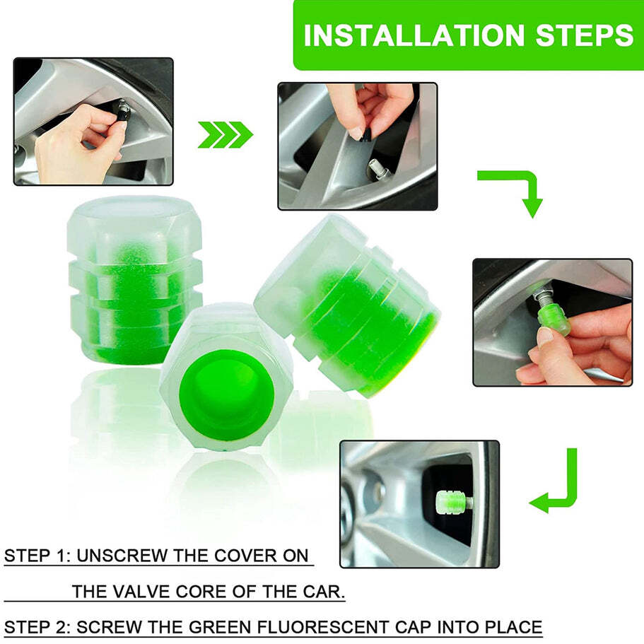 Tyre Valve Caps Luminous Glow Car Tire Air Stem Valve Cap Covers (4 Pcs) (0547)