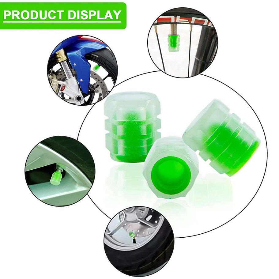 Tyre Valve Caps Luminous Glow Car Tire Air Stem Valve Cap Covers (4 Pcs) (0547)