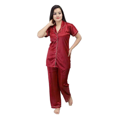 Maroon Ladies Plain Night Suits