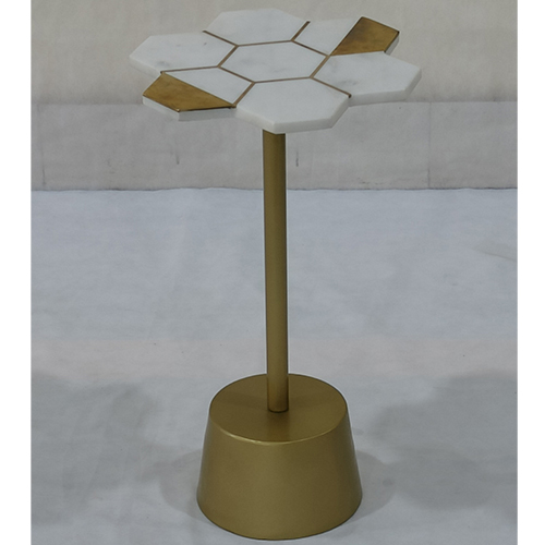 Brass Cladding  Marble Top and Brass Base Side Table