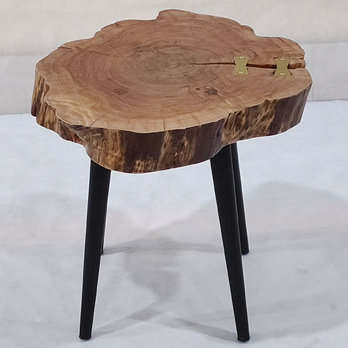 Solid Slab Acacia Wooden Top  Side Table