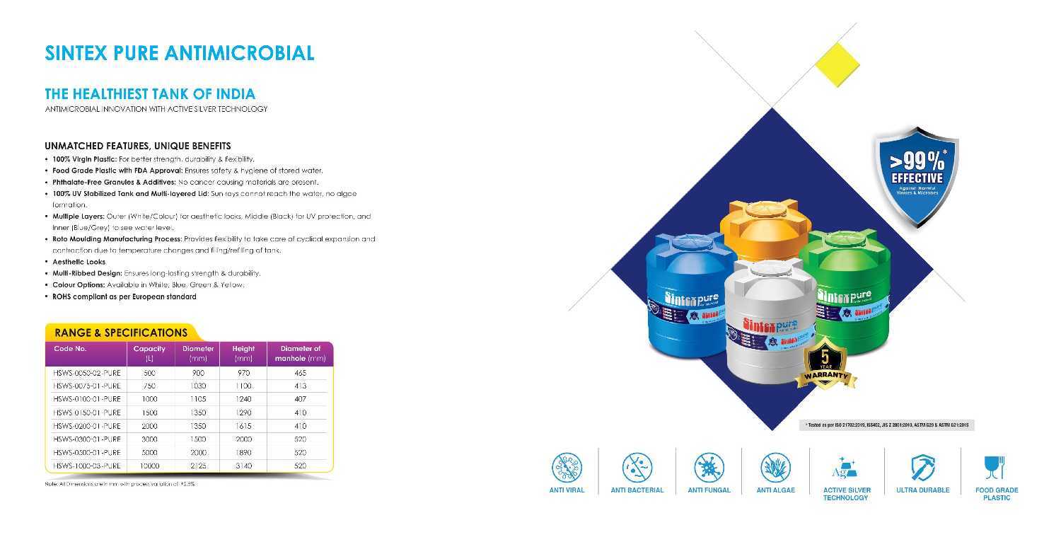 Sintex Pure Antimicrobial Water Tank