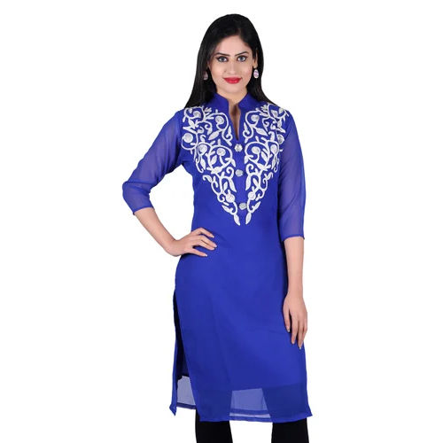 Blue Embroidered Georgette Kurti