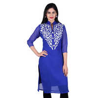 Blue Embroidered Georgette Kurti