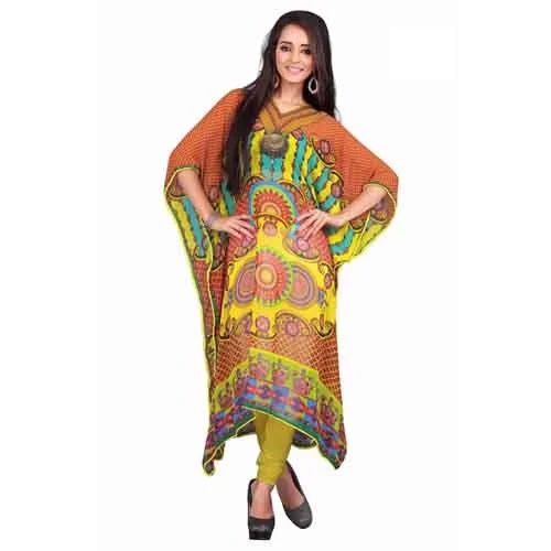 Yellow-Multicolor Printed Kaftans