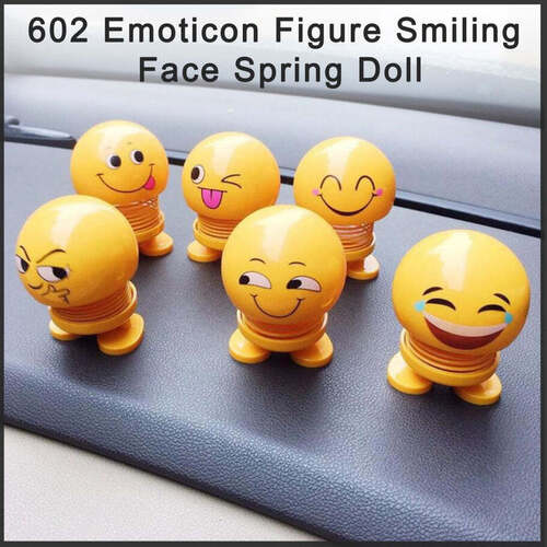 Emoticon Figure Smiling Face Spring Doll (0602) - Plastic Material, 2.5x2x2 cm Size, Yellow/Multi Color | Playful Design for Fun and Display