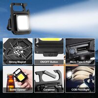 Rechargeable Keychain Mini Flashlight with 4 Light Modes Ultralight Portable Pocket Light with Folding Bracket Bottle Opener and Magnet Base for Camping Walking (4035)