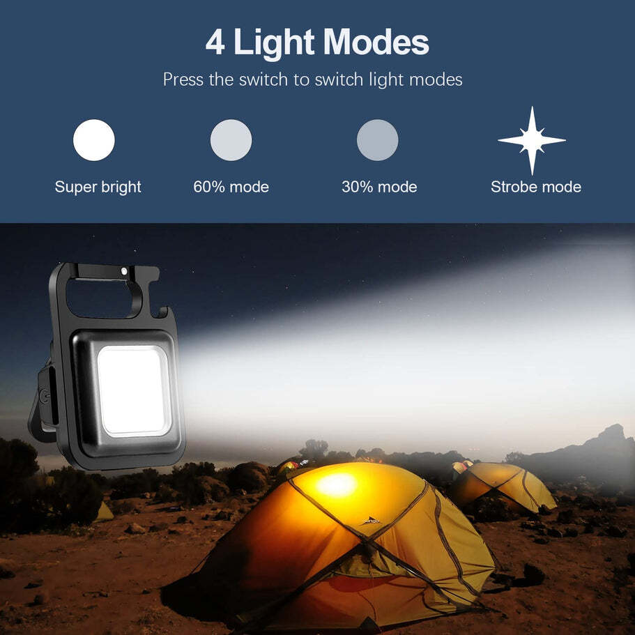 Rechargeable Keychain Mini Flashlight with 4 Light Modes Ultralight Portable Pocket Light with Folding Bracket Bottle Opener and Magnet Base for Camping Walking (4035)