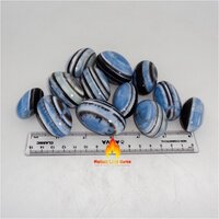 Owhyee Blue Opal Shiv Lingam - 30 To 35 Mm Oval Shaped Crystals, Natural Blue With Black Lines For Healing And Home Decoration