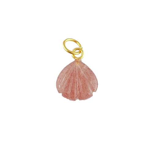 Charms Strawberry Quartz Gemstone Sea Shell Carved 925 Sterling Silver Gold Vermeil Pendant