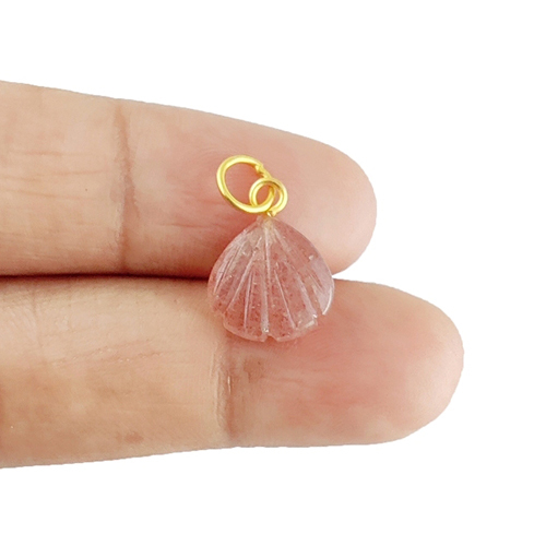 Strawberry Quartz Gemstone Sea Shell Carved 925 Sterling Silver Gold Vermeil Pendant