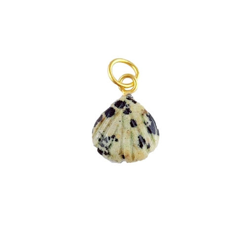 Dalmatian Jasper Gemstone Sea Shell Carved 925 Sterling Silver Gold Vermeil Pendant