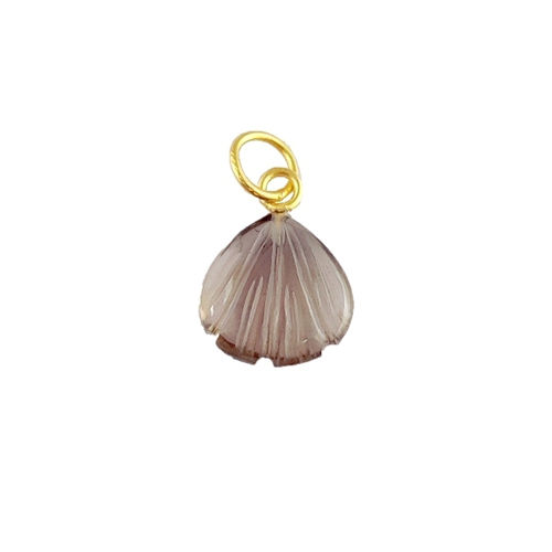 Charms Smoky Quartz Gemstone Sea Shell Carved 925 Sterling Silver Gold Vermeil Pendant