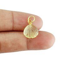 Lemon Quartz Gemstone Sea Shell Carved 925 Sterling Silver Gold Vermeil Pendant