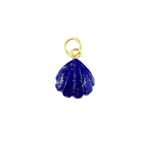 Lapis lazuli Gemstone Sea Shell Carved 925 Sterling Silver Gold Vermeil Pendant