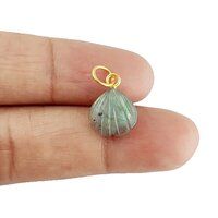 Labradorite Gemstone Sea Shell Carved 925 Sterling Silver Gold Vermeil Pendant