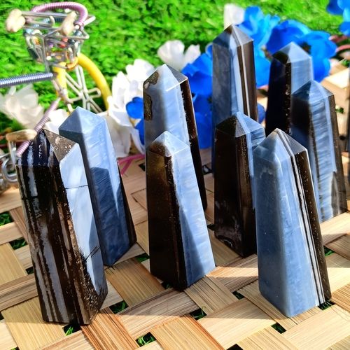 Natural Gemstone Owhyee Blue Opal Obelisk Crystals Tower