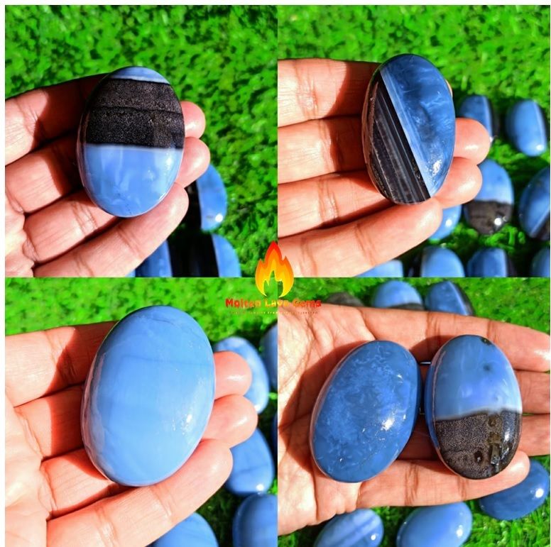 Natural Gemstone Owhyee Blue Opal Palm Stone Crystals Worry Stone