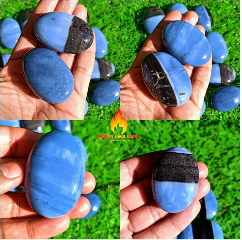 Natural Gemstone Owhyee Blue Opal Palm Stone Crystals Worry Stone