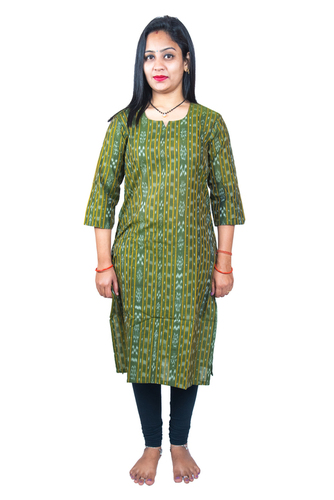 GHL GUENDICHA HAAT Sambalpuri Certified Handloom Cotton Round Neck(BGREEN)
