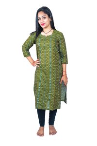 GHL GUENDICHA HAAT Sambalpuri Certified Handloom Cotton Round Neck(BGREEN)