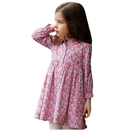 Pink & White Floral Printed Baby Girl Kurti