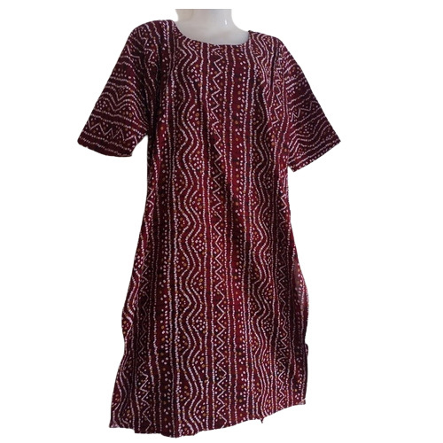Ladies Short Sleeves Bandhani Print Rayon Kurti