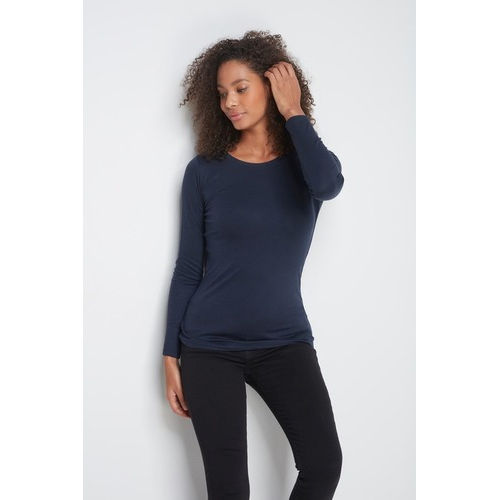 Nevy Blue Ladies Plain Full Sleeves O Neck Cotton Top