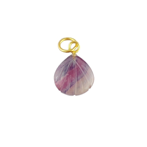 Fluorite Gemstone Sea Shell Carved 925 Sterling Silver Gold Vermeil Pendant